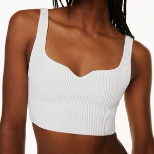 aritzia babaton sculpt knit notch cropped tank in white